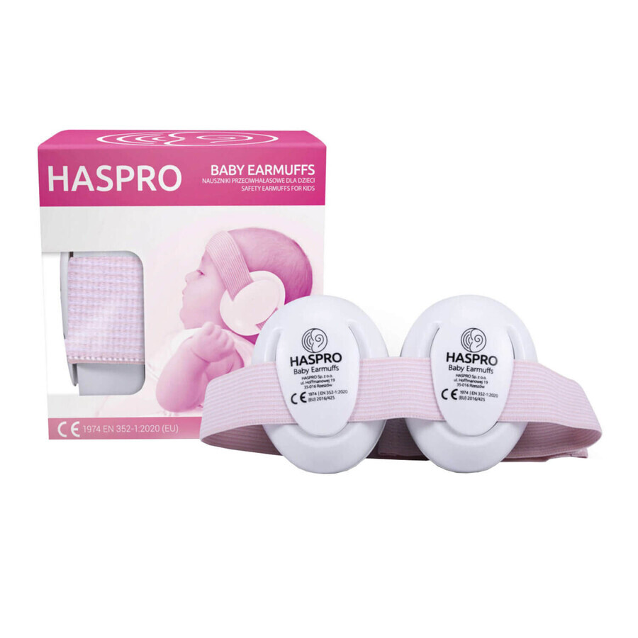 Haspro Baby Earmuffs, antifoane de protecție pentru bebeluși și copii, 0-3 ani, roz, 1 buc