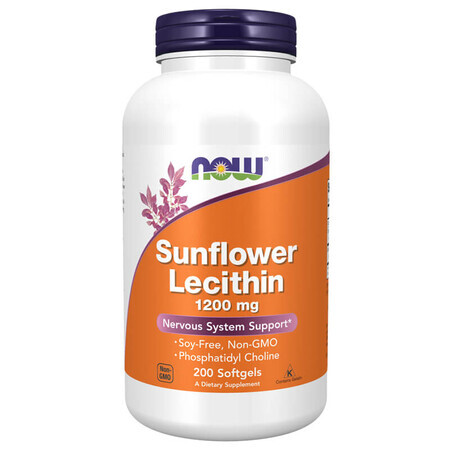 Now Foods Zonnebloem Lecithine, zonnebloempit lecithine 1200 mg, 200 zachte capsules