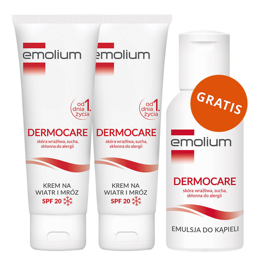 Set Emolium Dermocare, Wind- und Frostcreme, ab Tag 1, SPF 20, 2 x 75 ml + Badeemulsion, 50 ml gratis