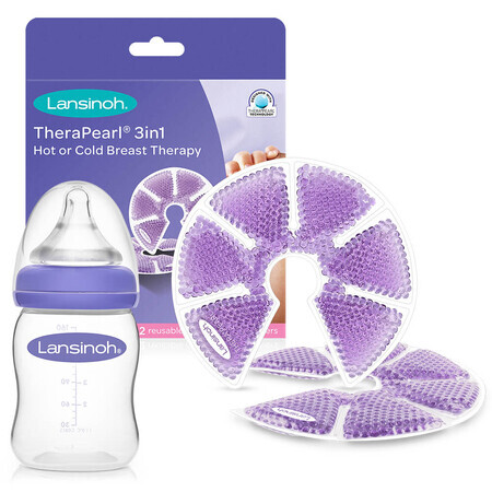 Lansinoh Therapearl set, 3-in-1 gel borstkompressen, 2 stuks + NaturalWave speenfles, 160 ml gratis