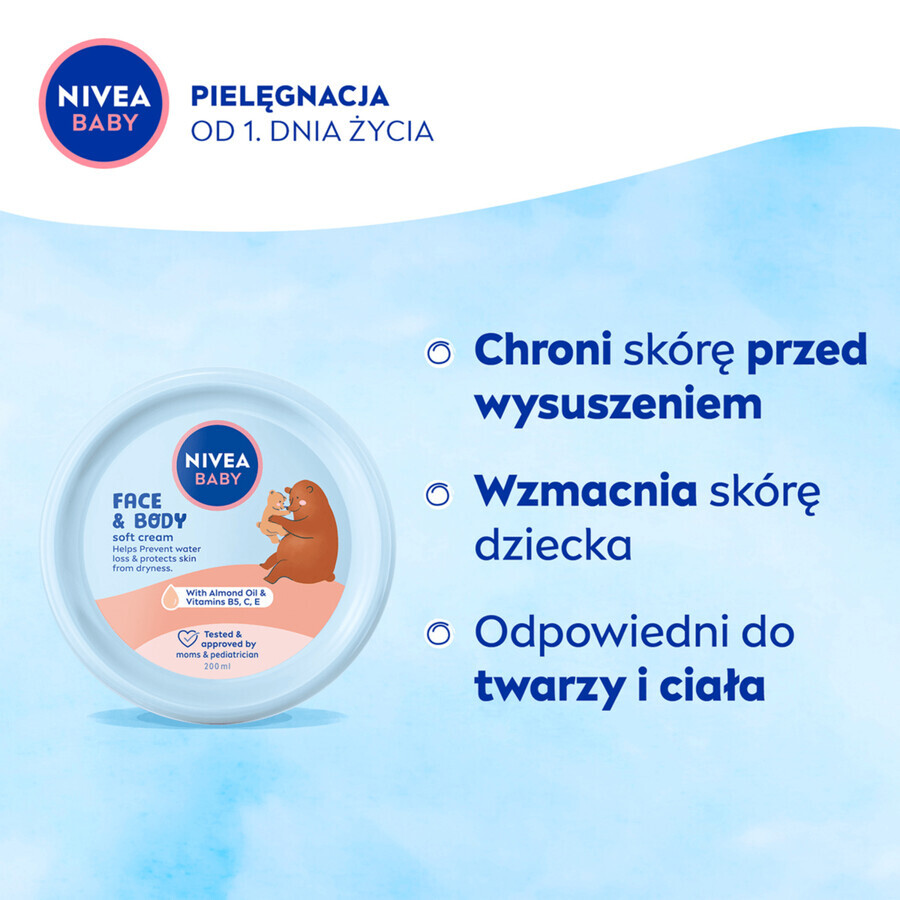 Nivea Baby, cremă de îngrijire pentru față și corp, din prima zi, 200 ml