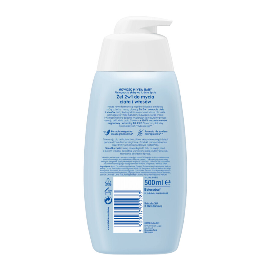 Nivea Baby, 2-in-1-Reinigungsgel für Körper und Haare, ab 1. Tag, 500 ml