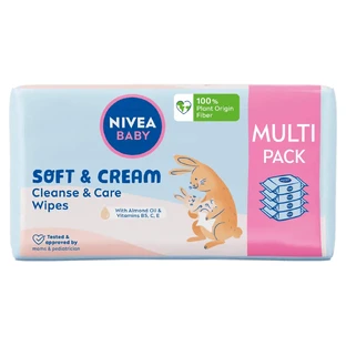 Nivea Baby Soft  amp; Cream Chusteczki biodegradowalne, 4 x 57 sztuk