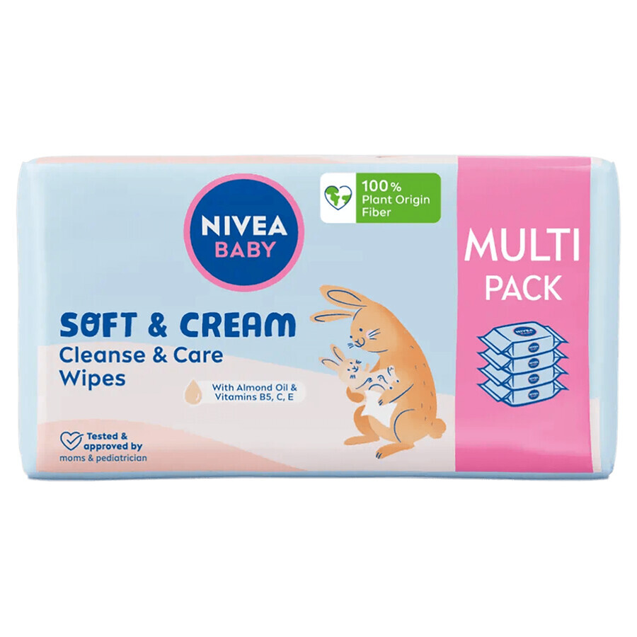 Nivea Baby Soft&amp;Cream, vochtige doekjes, biologisch afbreekbaar, 4 x 57 stuks