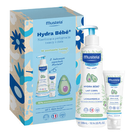 Mustela Hydra Bebe Set mit Bio-Avocado, ab Tag 1, Körpermilch, 300 ml + Gesichtscreme, 40 ml