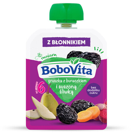 BoboVita Mousse in een tube, peer met rode biet en gedroogde pruim, na 6 maanden, 80 g