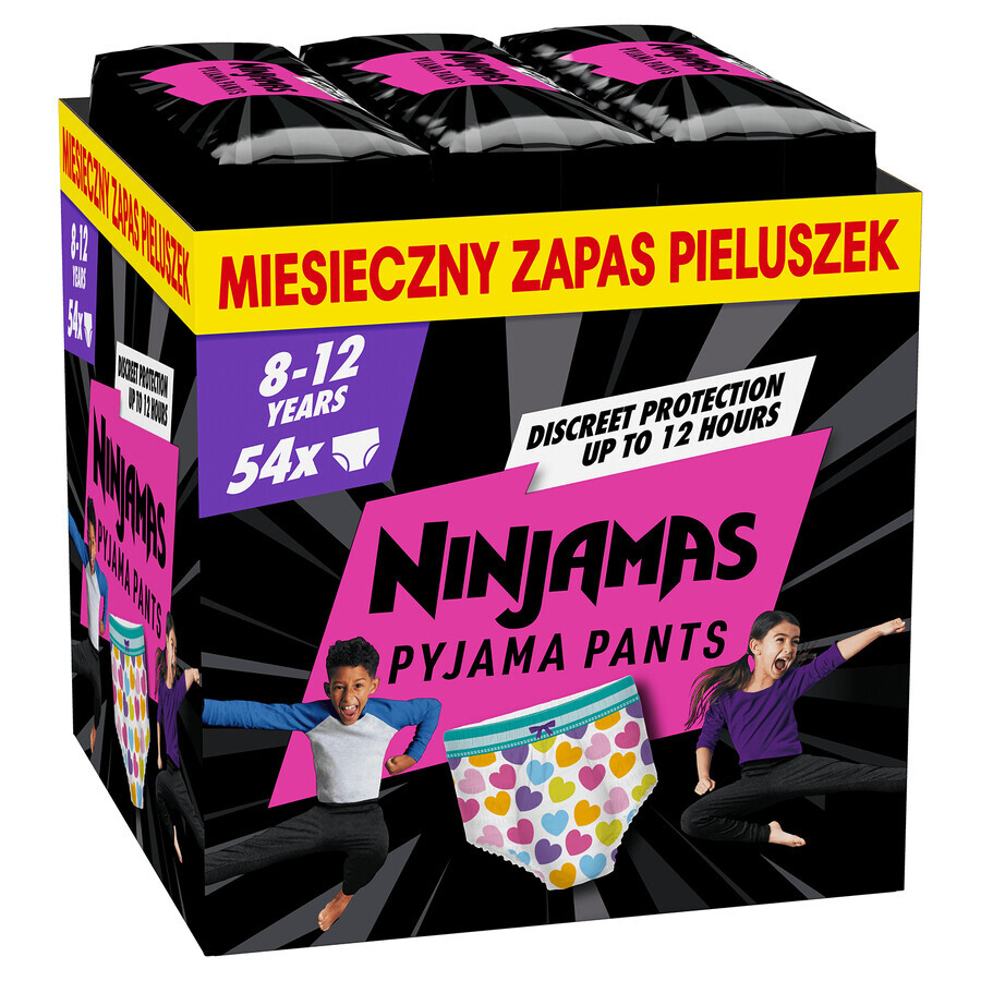 Pampers Ninjamas Pyjamabroek, luiers voor meisjes, 8-12 jaar, 27-43 kg, 54 stuks