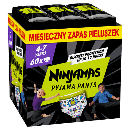 Pampers Ninjamas Pantaloni pijama, scutece pentru băieți, 4-7 ani, 17-30 kg, 60 buc