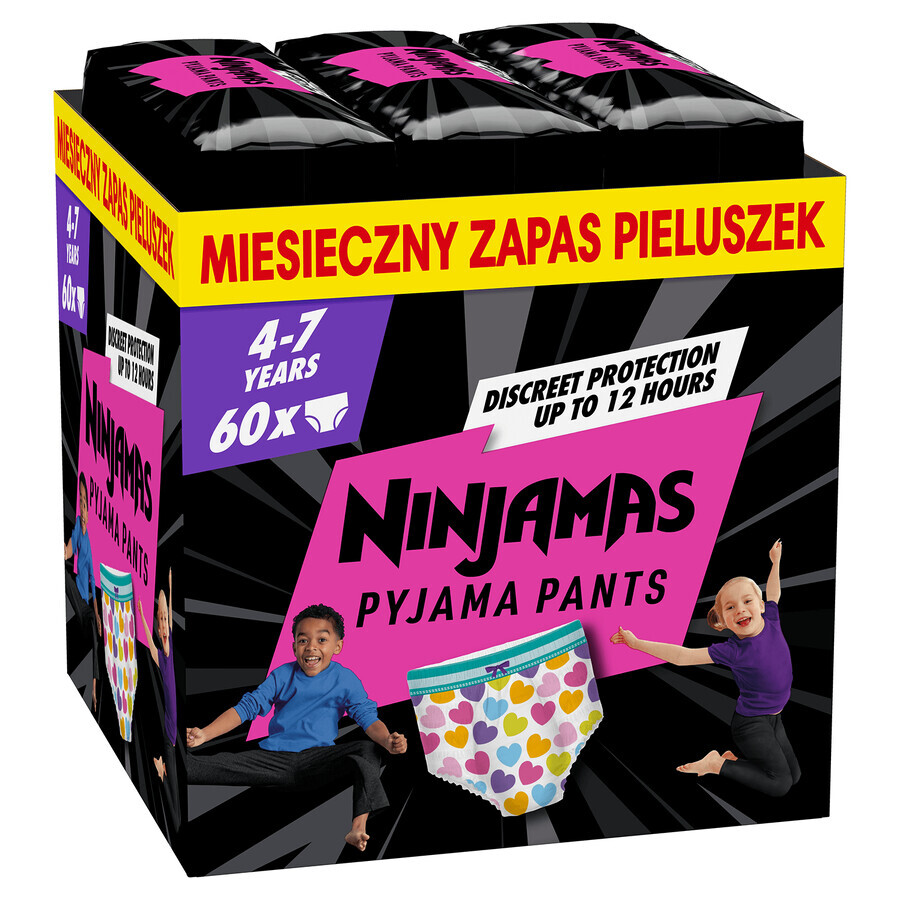 Pampers Ninjamas Pyjamabroek, luiers voor meisjes, 4-7 jaar, 17-30 kg, 60 stuks