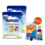 Humana 3 Little Explorers set, melkdrinkpoeder, na 12 maanden, 2 x 650 g + Benelife Vitamine D3, 5,5 ml gratis