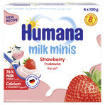 Humana Milk Minis Desert cu iaurt cu aromă de căpșuni, după 8 luni, 4 x 100 g