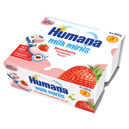 Humana Milk Minis Desert cu iaurt cu aromă de căpșuni, după 8 luni, 4 x 100 g