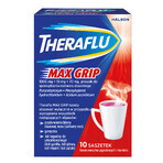 Theraflu Max Grip 1000 mg + 70 mg + 10 mg, poeder voor orale oplossing, bessen- en mentholsmaak, 10 sachets 