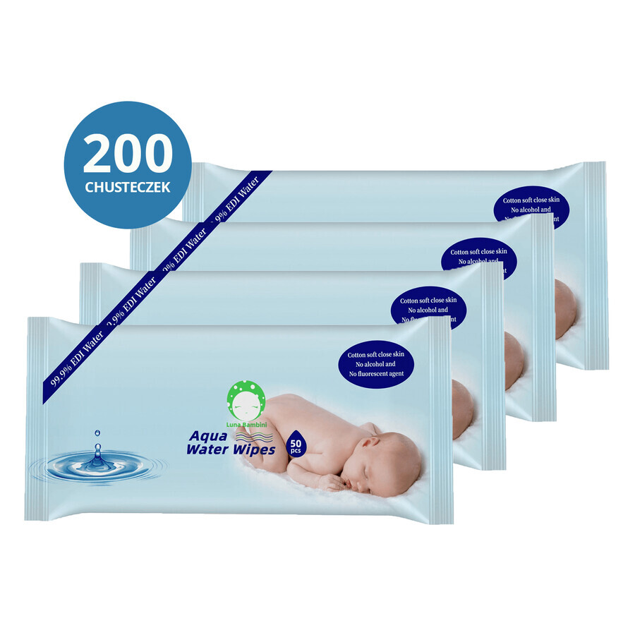 Luna Bambini Aqua Water Wipes Set, Feuchttücher, Wasser, 4 x 50 Stück