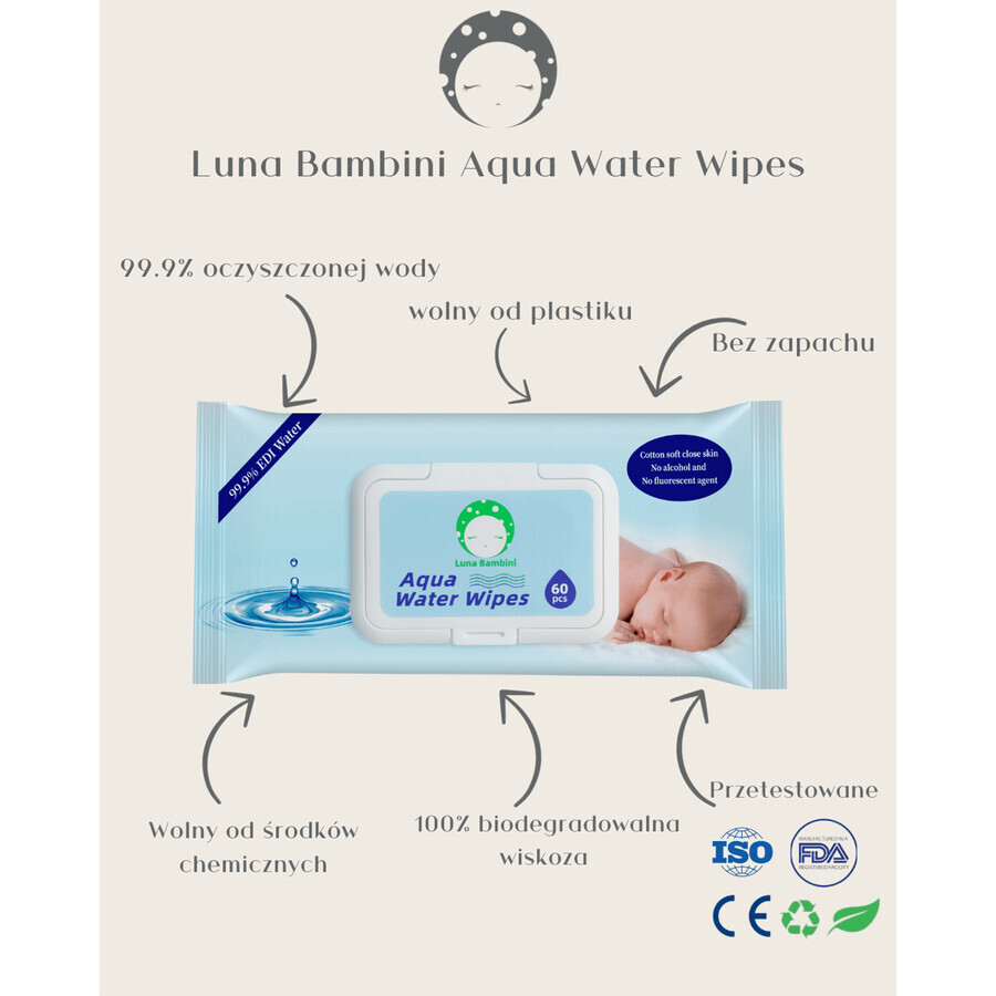 Luna Bambini Aqua Water Wipes set, șervețele umede, apă, 10 x 50 bucăți