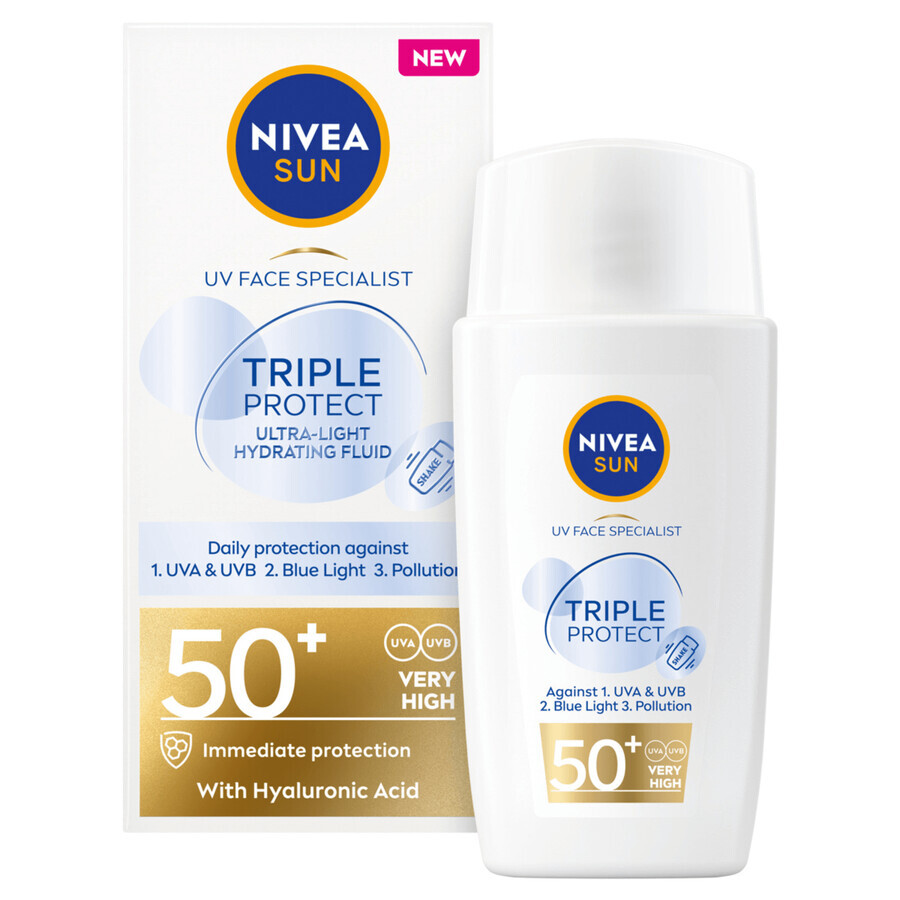 Nivea Sun Tripple Protect, fluid pentru față, SPF 50+, 40 ml