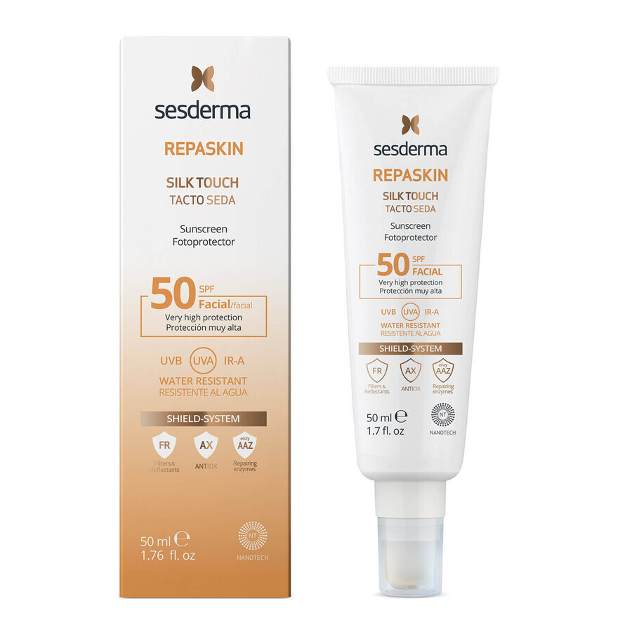 Sesderma Repaskin set, Silk Touch, protector solar facial, SPF 50, 50 ml + Hidraderm Hyal, crema facial, 50 ml