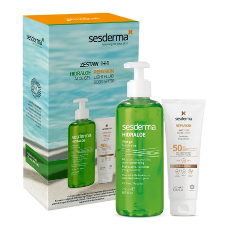 Sesderma Repaskin Light Fluid set, protector solar corporal ligero, SPF 50 200 ml + Hidraloe, gel corporal, aloe, 250 ml