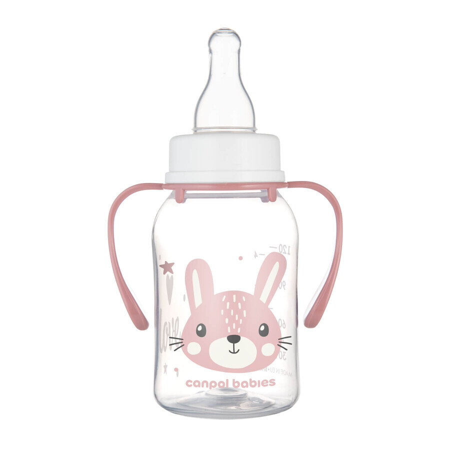 Canpol Babies, schlanke Flasche mit Griff, Cute Animals, 11/823, rosa, ab 3 Monaten, 120 ml