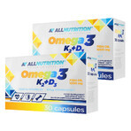 Allnutrition Omega 3 K2 + D3 set, visolie 1000 mg + vitamine K 100 µg + vitamine D 2000 IU, 2 x 30 capsules