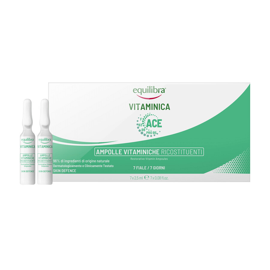 Set Equilibra Vitaminica Ace, ampoules de vitamines réparatrices, 2,5 ml x 7 ampoules + Camomila, shampooing illuminant à la camomille, 300 ml