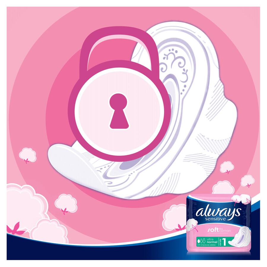 Always Sensitive, serviettes hygiéniques avec ailettes, taille 1, Normal, 40 pièces