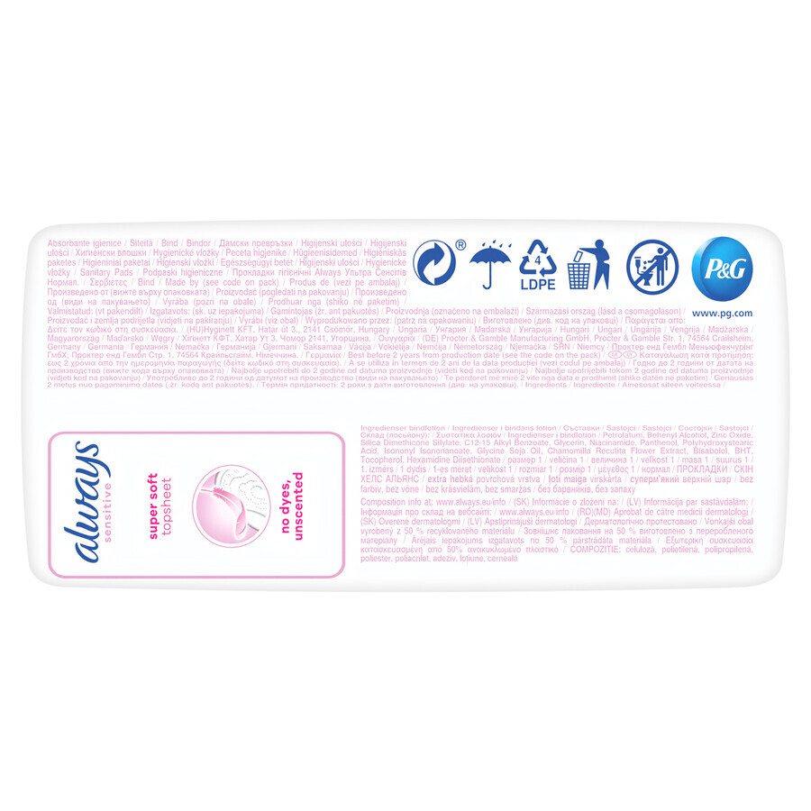 Always Sensitive, serviettes hygiéniques avec ailettes, taille 1, Normal, 40 pièces