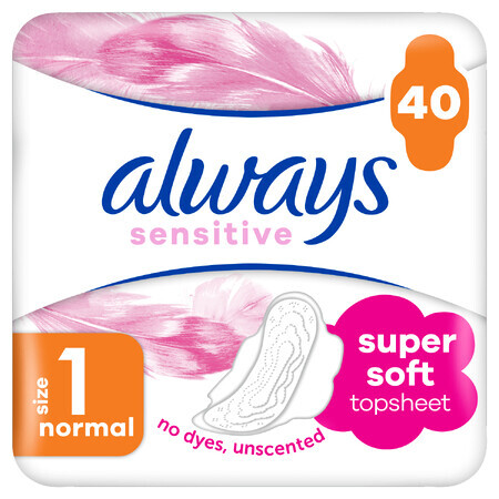 Always Sensitive, serviettes hygiéniques avec ailettes, taille 1, Normal, 40 pièces