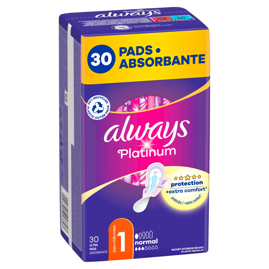 Sempre Platinum, assorbenti igienici con ali, misura 1, normali, 30 pz.