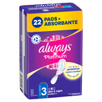 Always Platinum Winged Sanitary Napkins, Size 3, Day & Night, 22 Count