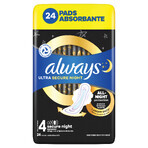 Always Ultra, toallas sanitarias con alas, talla 4, Secure Night, 24 unidades