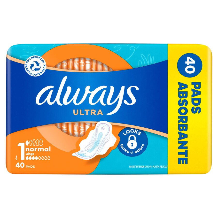 Always Ultra, maandverband met vleugels, maat 1, Normaal, 40 stuks