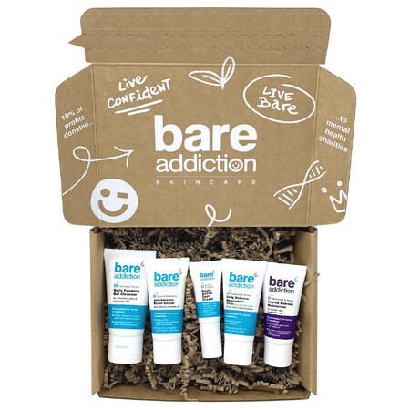 Bare Addiction Clear Skin Kit, reinigingsgel, 15 ml + serum, 30 ml + dagcrème, SPF 30, 15 ml + nachtcrème, 15 ml + spot gel, 8 ml