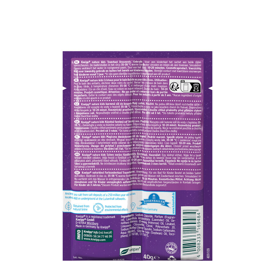 Kneipp Nature Kids Dream Journey, magico sale da bagno bicolore per bambini, lavanda, 2 x 20 g