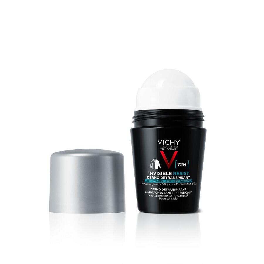 Vichy Homme Invisible Resist, antitranspiratiemiddel voor mannen, oprolbaar, tegen vlekken op kleding, 50 ml