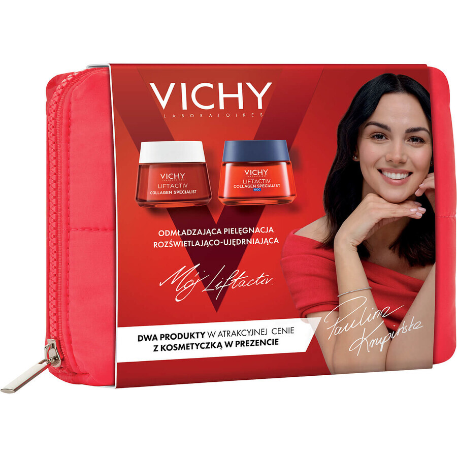 Vichy Liftactiv Collagen Specialist set, crème anti-rides, 50 ml + crème de nuit, 50 ml + trousse de maquillage offerte