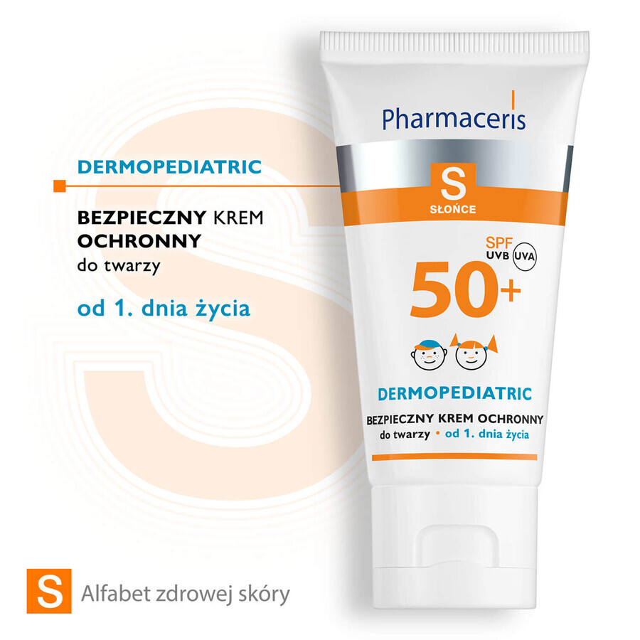 Pharmaceris S, veilige gezichtscrème, vanaf de geboorte, SPF 50+, 50 ml + Set, zonnebrandemulsie, SPF 50+, 10 ml + crème, gratis monster