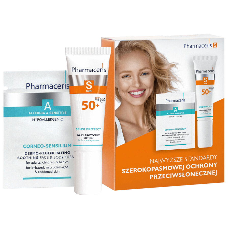 Pharmaceris S, veilige gezichtscrème, vanaf de geboorte, SPF 50+, 50 ml + Set, zonnebrandemulsie, SPF 50+, 10 ml + crème, gratis monster