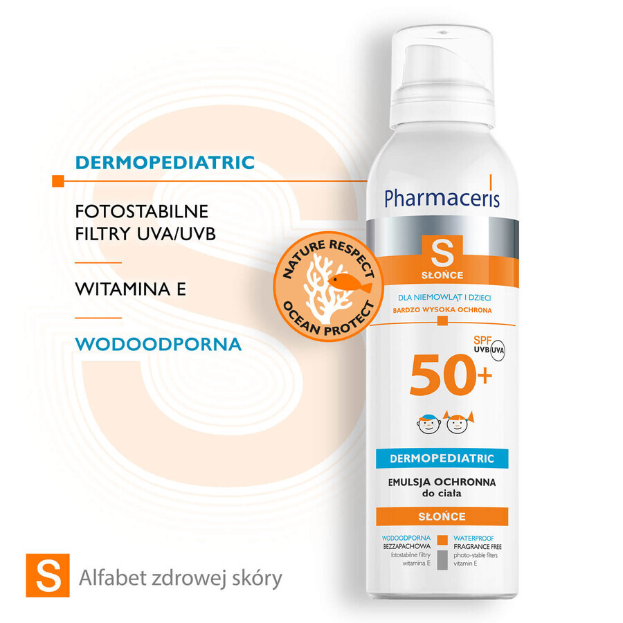 Pharmaceris S, émulsion protectrice pour bébés et enfants, SPF 50+, 150 ml + Set, émulsion solaire, SPF 50+, 10 ml + crème, échantillon gratuit