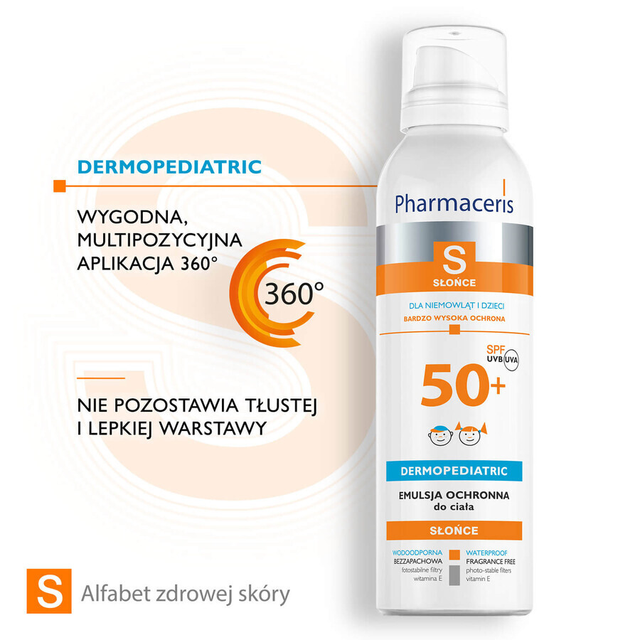 Pharmaceris S, émulsion protectrice pour bébés et enfants, SPF 50+, 150 ml + Set, émulsion solaire, SPF 50+, 10 ml + crème, échantillon gratuit