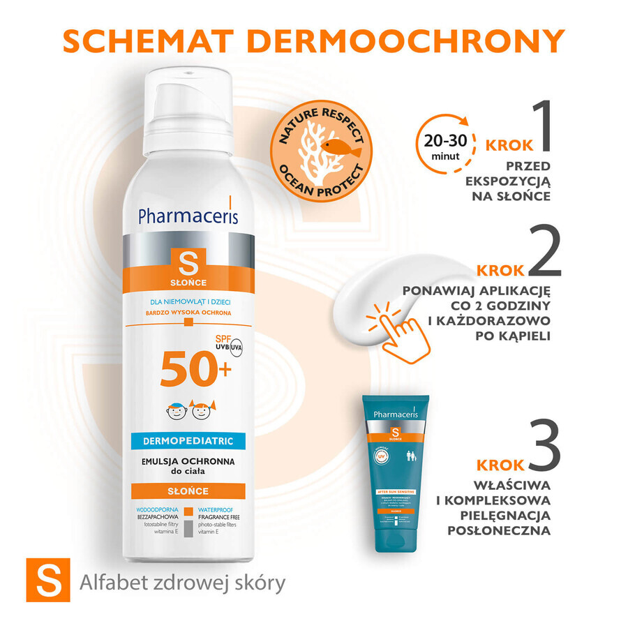 Pharmaceris S, émulsion protectrice pour bébés et enfants, SPF 50+, 150 ml + Set, émulsion solaire, SPF 50+, 10 ml + crème, échantillon gratuit