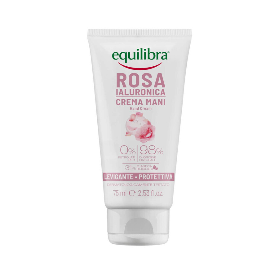 Equilibra Rosa, crema de manos de rosas con ácido hialurónico, 75 ml