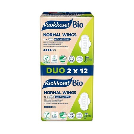 Vuokkoset Bio, maandverband met vleugels, Normale vleugels, 2 x 12 stuks