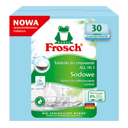 Frosch Set, All In 1 Spülmaschinentabletten, Soda, 30 Stück + Geschirrspülmittel-Gel, Kalk, 650 ml + Recyclingbeutel, 3 Stück gratis