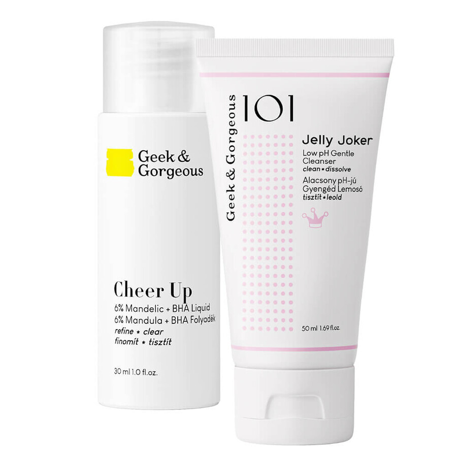 Geek &amp; Gorgeous Cheer Up 6% Mandelic Acid + Medium BHA Exfoliator 30ml + Jelly Joker Gentle Facial Cleansing Gel 50ml Free