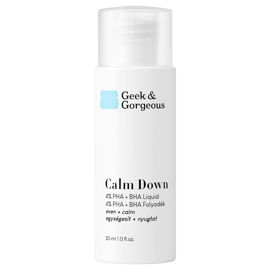 Geek &amp; Gorgeous Calm Down, exfoliant doux avec 4% d'acides PHA + BHA, 30ml + Jelly Joker, gel nettoyant doux pour le visage, 50ml gratuit