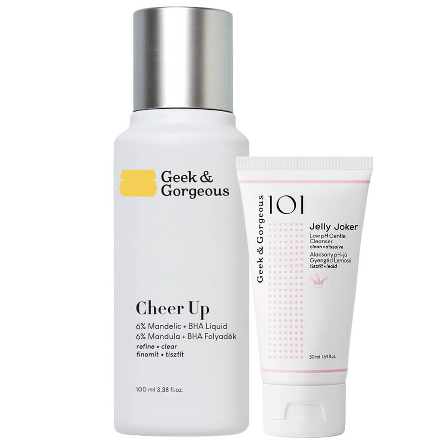 Geek &amp; Gorgeous Cheer Up 6% Mandelic Acid + Medium BHA Exfoliator 100ml + Jelly Joker Gentle Face Cleansing Gel 50ml Free