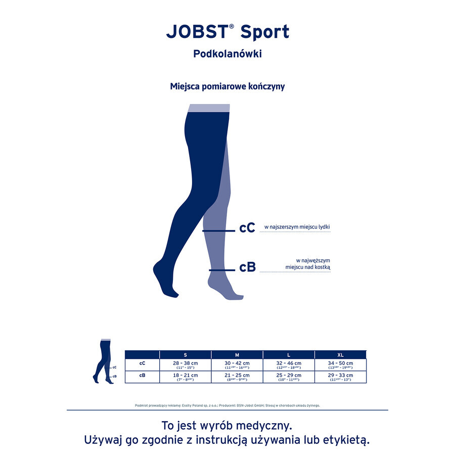 Jobst Sport, sportcompressiekniekousen, 20-30 mmHg, maat L, grijs/grafiet