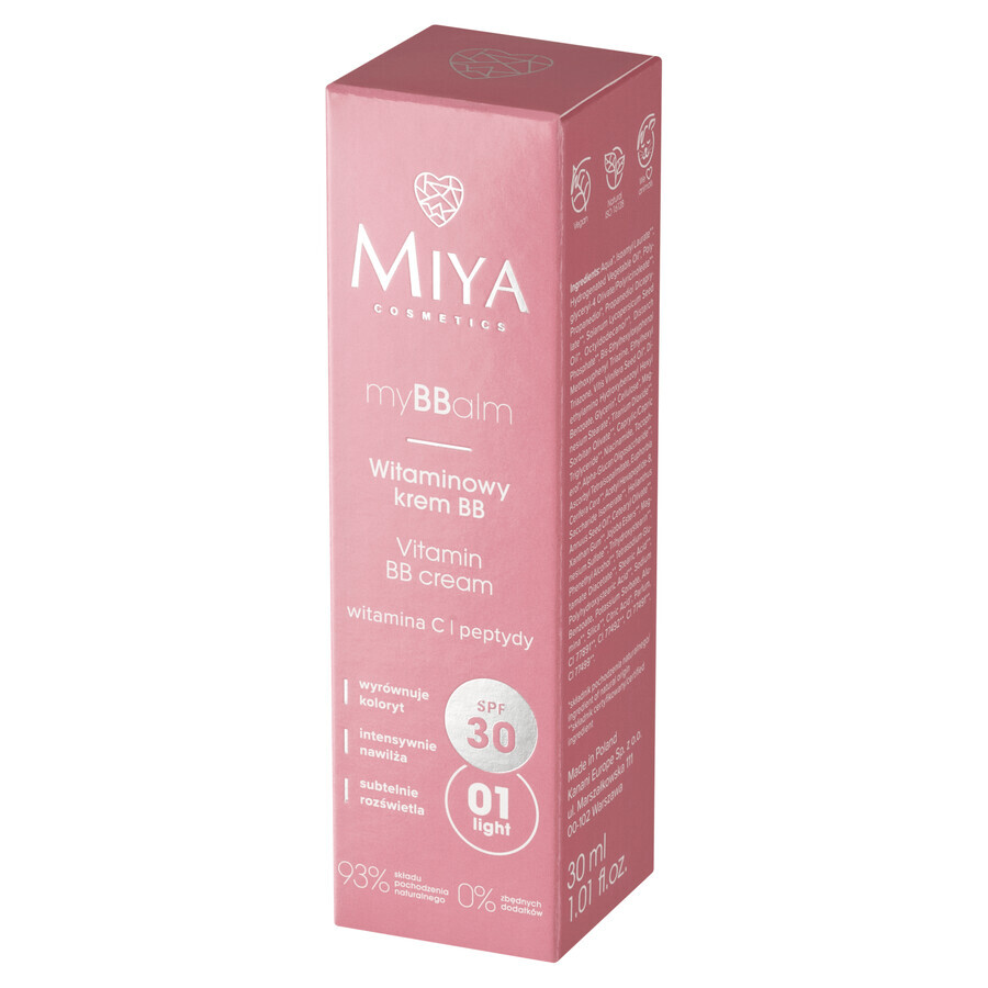 Miya myBBalm, BB cream with vitamins, SPF 30, 01 light, 30 ml