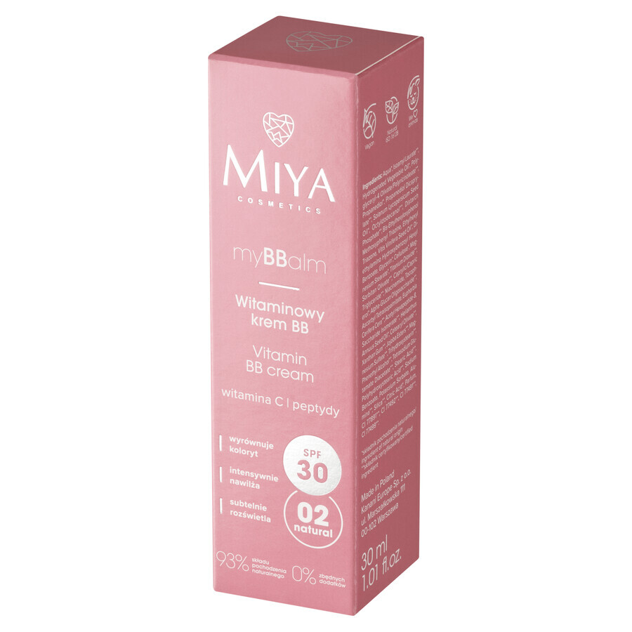 Miya myBBalm, BB cream with vitamins, SPF 30, 02 natural, 30 ml